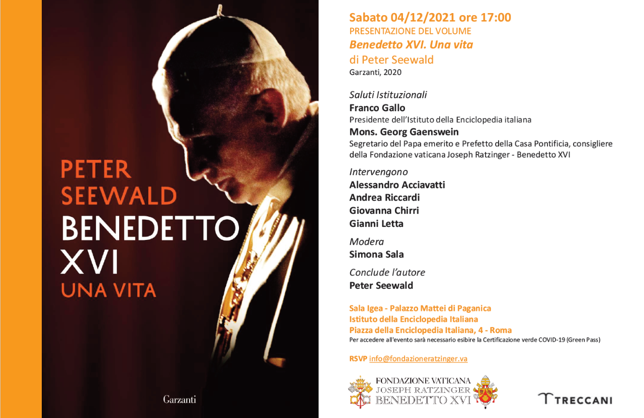 il 4 dicembre a Roma la presentazione del volume di Peter Seewald “Benedetto XVI. Una vita”